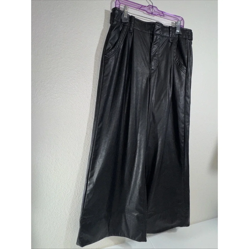 We The Free Vegan Afton Trouser Size 14 Black Faux Leather Wide Leg Jeans Goth